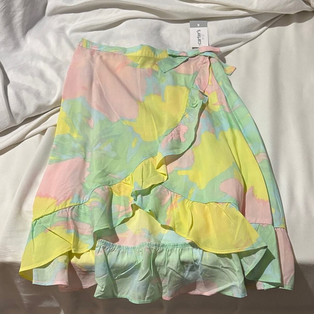 Carter’s Pastel 8 Ruffle Wrap Skirt bow waist accent high lo hemline ruffle nwt